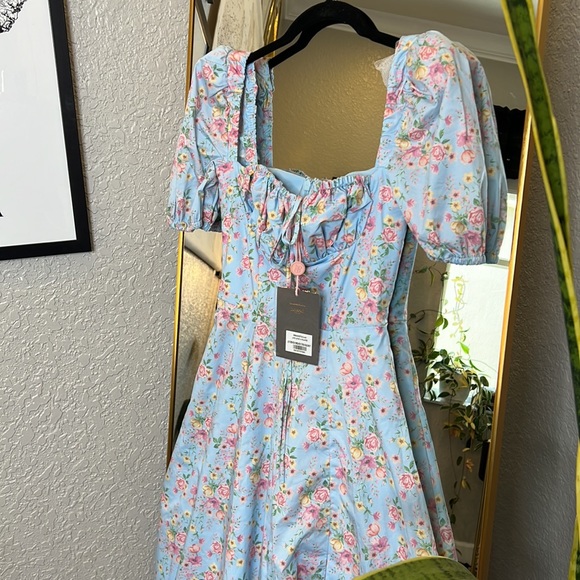 House of CB Tallulah Blue Vintage Floral Puff Sleeve Midi Dress NWT - Picture 7 of 10